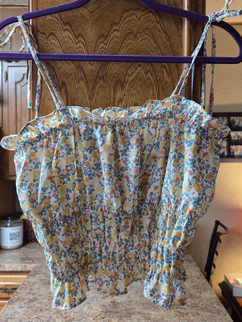 Adorable Smocked Tie-Strap Floral Cami — Yellow & Blue